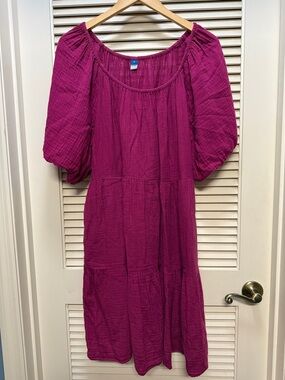 Old Navy Womens Dress Large Pink Gauze Beachy Country Tiered Cottage Festival